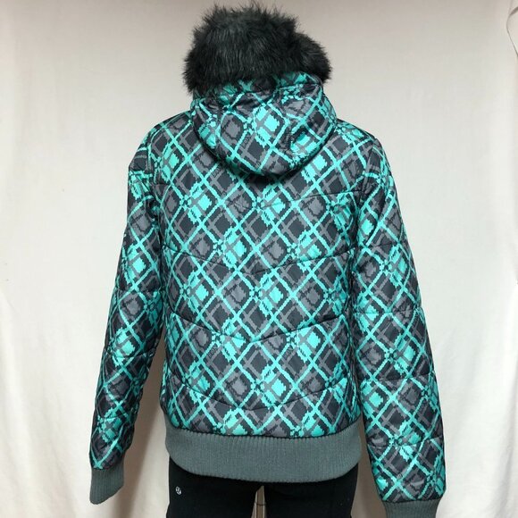 NWOT Fox Riders Teal, Grey, Black Winter Coat With Faux Fur Removable Collar - Picture 3 of 16
